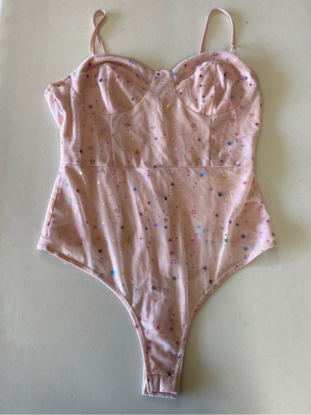 Free People Blush Pink Star-Accent Bodysuit